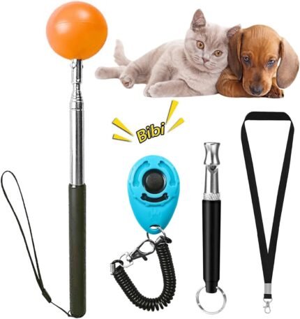 Training Kit – 1 Target Stick, 1 Training Clicker, 1 Whistle – Dog Training Equipment Tools, Cat Toilet Trainer Kit, Agility Training Lure Course For Dogs, Kitten Puppy Behavior Aids Trick (B Type)