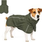 Tuff Pupper Waterproof Dog Raincoat | Full-Body Windproof Rain Jacket for Dogs | Reflective Strips | Breathable Mesh Lining | Adjustable Fit | Leash Port | Small Medium Large XL XXL Dogs (Olive, S)