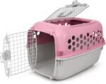 Two-Door Pet Carrier, 24" Hard-Sided Plastic Travel Dog Kennel, Pink Small