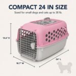 Two-Door Pet Carrier, 24" Hard-Sided Plastic Travel Dog Kennel, Pink Small - Image 2