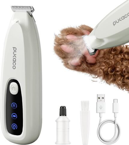 Upgraded Mini Dog Paw Trimmer with LED Light, Low Noise Small Pet Hair Trimmer 18mm Wide Curved Blade, 35dB Cordless Waterproof Pet Paw Grooming Clippers for Dogs, Cats, Paws, Ears, Face, Rump