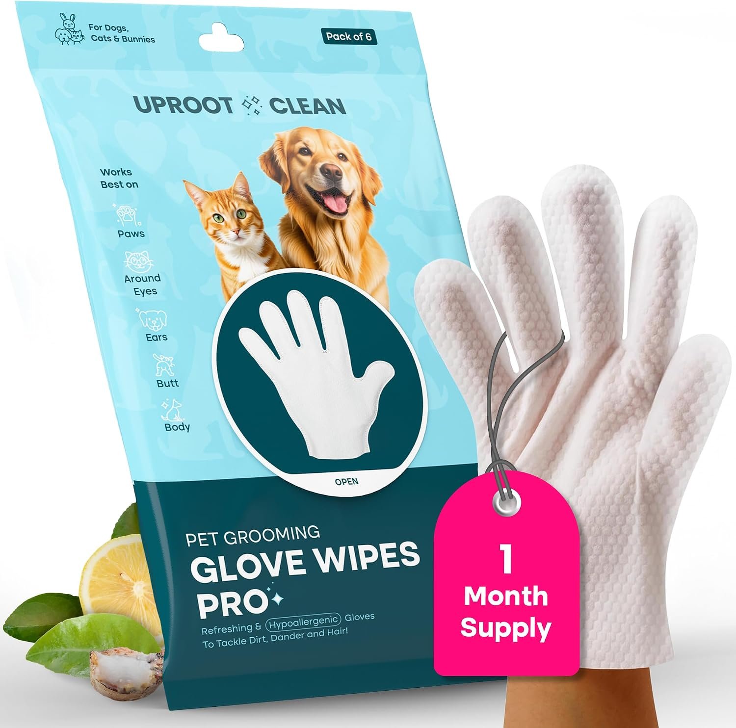 Uproot Clean Pet Grooming Gloves: Deodorizing & Grooming, 1-Month Supply Uproot Clean Pet Grooming Gloves: Deodorizing & Grooming, 1-Month Supply