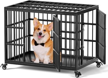 VERIFURTY 30" Heavy Duty Dog Crate for Medium/Small Dogs, Metal Kennel