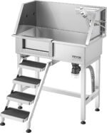 VEVOR 34" Dog Washing Station Professional Stainless Steel Pet Grooming Tub Bathtub Dog Wash Sink with Shower Faucet Soap Holder Non-Slip Stairs Easy-Clean for Small Dogs Cats Left Door