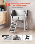 VEVOR 34" Dog Washing Station Professional Stainless Steel Pet Grooming Tub Bathtub Dog Wash Sink with Shower Faucet Soap Holder Non-Slip Stairs Easy-Clean for Small Dogs Cats Left Door - Image 2