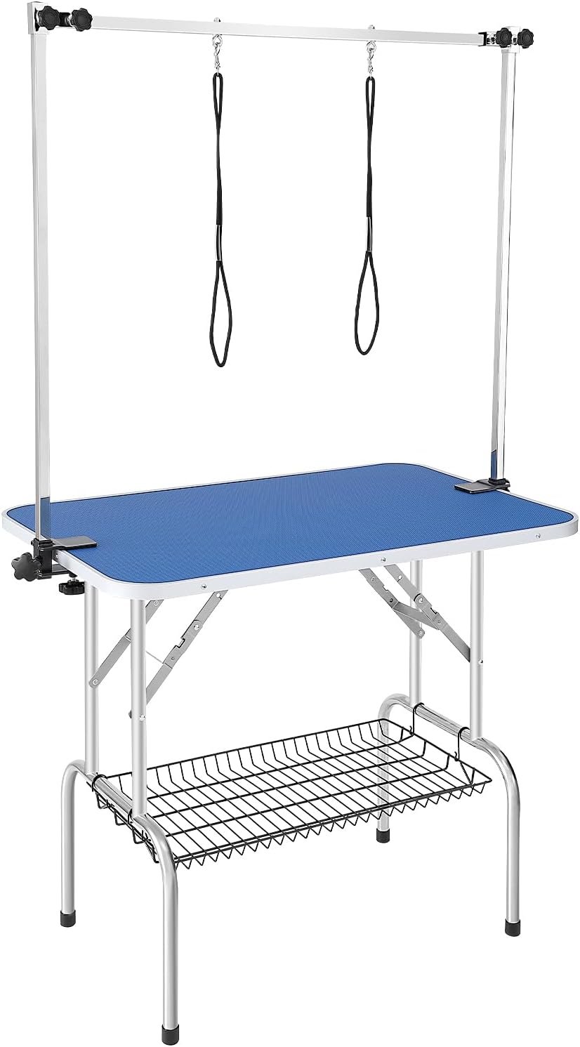 VEVOR 36 x 24 Inch Pet Grooming Table, Foldable, 2 Height Adjustable Arms, No-Sit Haunch Holder with Grooming Loop, 330LBS Static Weight Capacity, for Small & Medium Dogs VEVOR 36 x 24 Inch Pet Grooming Table, Foldable, 2 Height Adjustable Arms, No-Sit Haunch Holder with Grooming Loop, 330LBS Static Weight Capacity, for Small & Medium Dogs