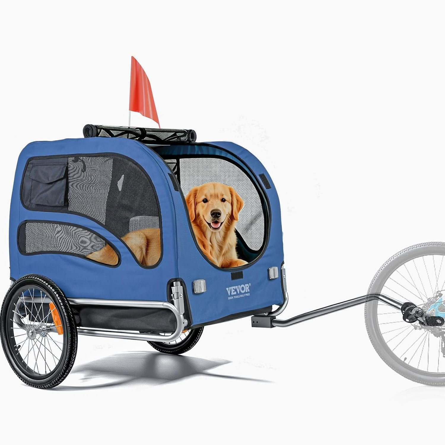 VEVOR Dog Bike Trailer, Supports up to 100 lbs, Pet Cart Bicycle Carrier, Easy Folding Frame with Quick Release Wheels, Universal Bicycle Coupler, Reflectors, Flag, Collapsible to Store VEVOR Dog Bike Trailer, Supports up to 100 lbs, Pet Cart Bicycle Carrier, Easy Folding Frame with Quick Release Wheels, Universal Bicycle Coupler, Reflectors, Flag, Collapsible to Store