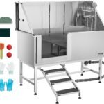 VEVOR Stainless Steel Dog Washing Station, Professional 62 inch Pet Grooming Tub w/Stairs, PE Water Filter Board, Faucet & Showerhead & Soap Holder Bathtub for Large & Medium & Small Pets (Left Door)