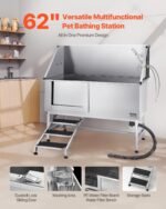 VEVOR Stainless Steel Dog Washing Station, Professional 62 inch Pet Grooming Tub w/Stairs, PE Water Filter Board, Faucet & Showerhead & Soap Holder Bathtub for Large & Medium & Small Pets (Left Door) - Image 2