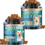 VICSOM Dog Allergy Relief & Probiotic Chews Bundle, 200 Count Each – Chicken Flavor Soft Chewswith Probiotics, Omega-3, Colostrum & Digestive Enzymes for Skin, Coat & Gut Support