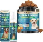 VICSOM No Chew Spray for Dogs & Natural Dog Allergy Relief Chews – Bitter Apple Training Spray for Chewing Prevention + Skin & Itch Relief Chews for Dogs, 6.76 FL Oz + 200 Chews