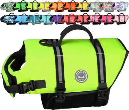 VIVAGLORY Dog Life Vest Rip Stop Dog Swim Vest, M, Bright Yellow