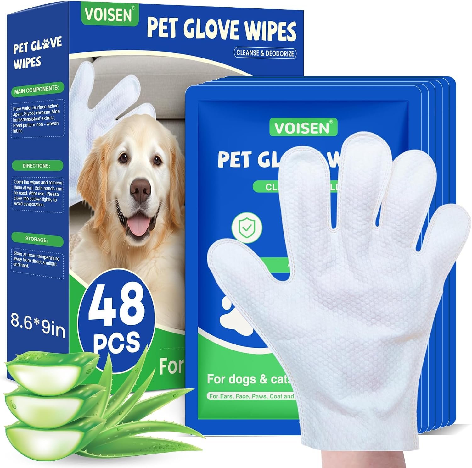 VOISEN 48 Pcs Pet Glove Wipes for Dogs, Pet Cleaning Gloves VOISEN 48 Pcs Pet Glove Wipes for Dogs, Pet Cleaning Gloves
