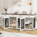 VOWNER 87″ Dog Crate Furniture for 2 Dogs, Double Dog Cage Furniture, White