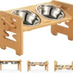 Vantic Elevated Dog Bowls, Raised Dog Bowl Stand Adjustable Small, Natural