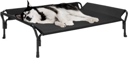 Veehoo Cooling Elevated Dog Bed, Raised Dog Cot with Guardrail & Headrest