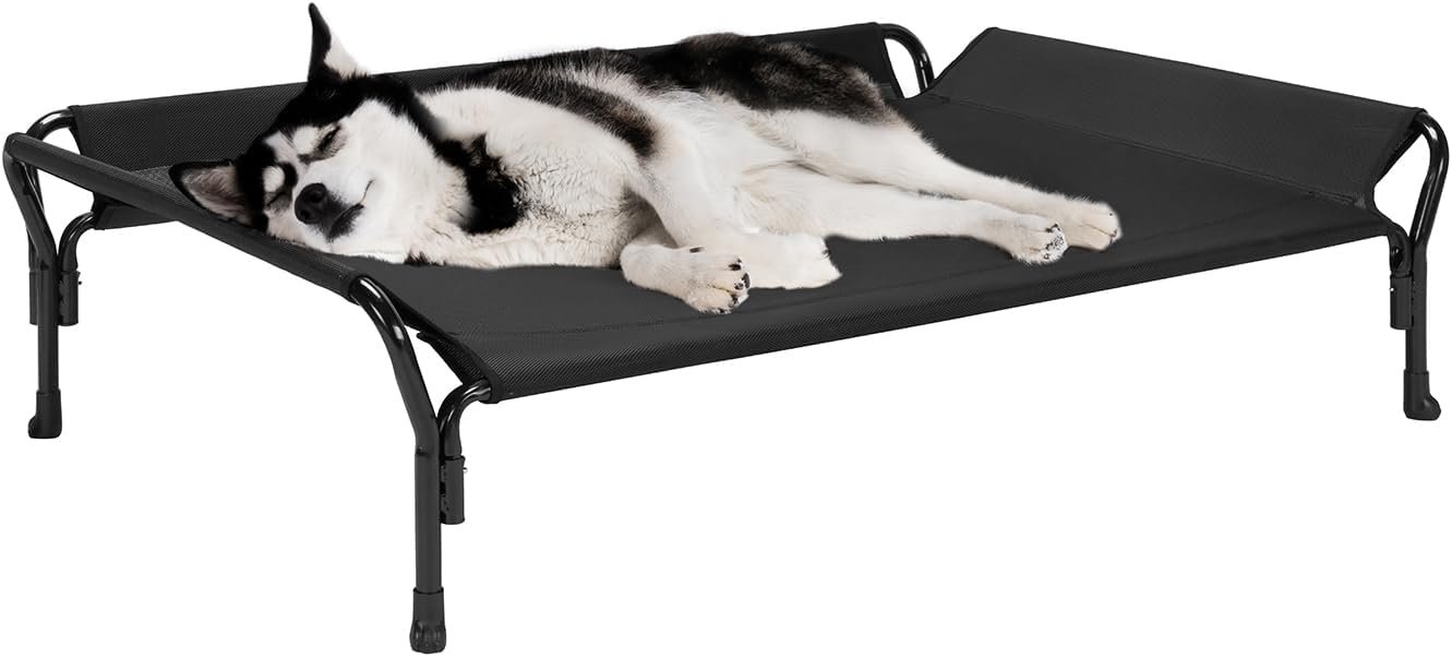 Veehoo Cooling Elevated Dog Bed, Raised Dog Cot with Guardrail & Headrest Veehoo Cooling Elevated Dog Bed, Raised Dog Cot with Guardrail & Headrest