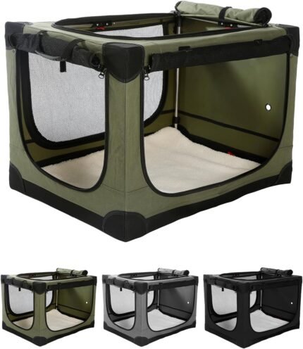 Veraste 30 in Collapsible Dog Crate for Medium Dogs, 4 Door Kennel,Green