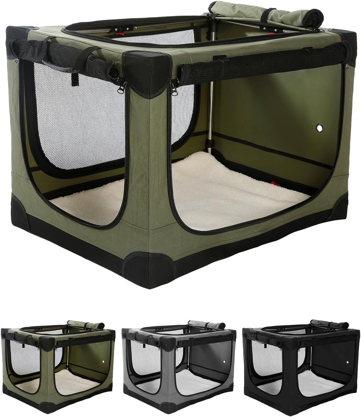 Veraste 30 in Collapsible Dog Crate for Medium Dogs, 4 Door Kennel,Green Veraste 30 in Collapsible Dog Crate for Medium Dogs, 4 Door Kennel,Green