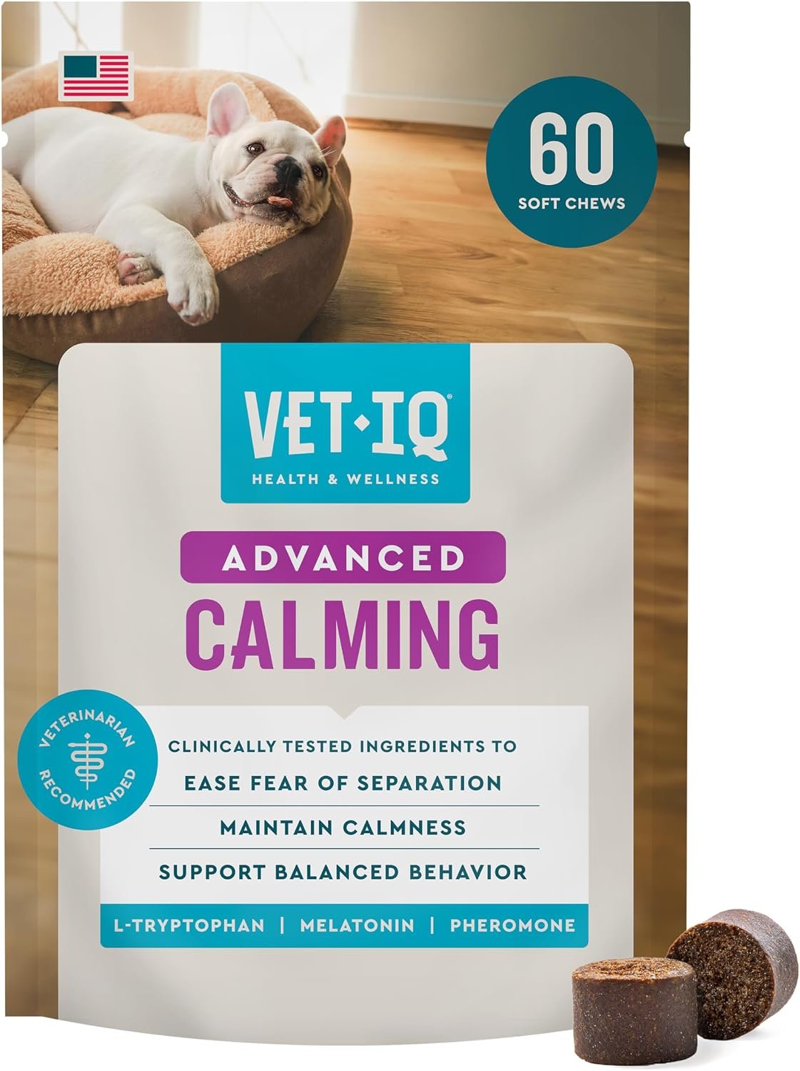 VetIQ Advanced Calming Support Chews for Dogs, Anxiety, 60ct VetIQ Advanced Calming Support Chews for Dogs, Anxiety, 60ct