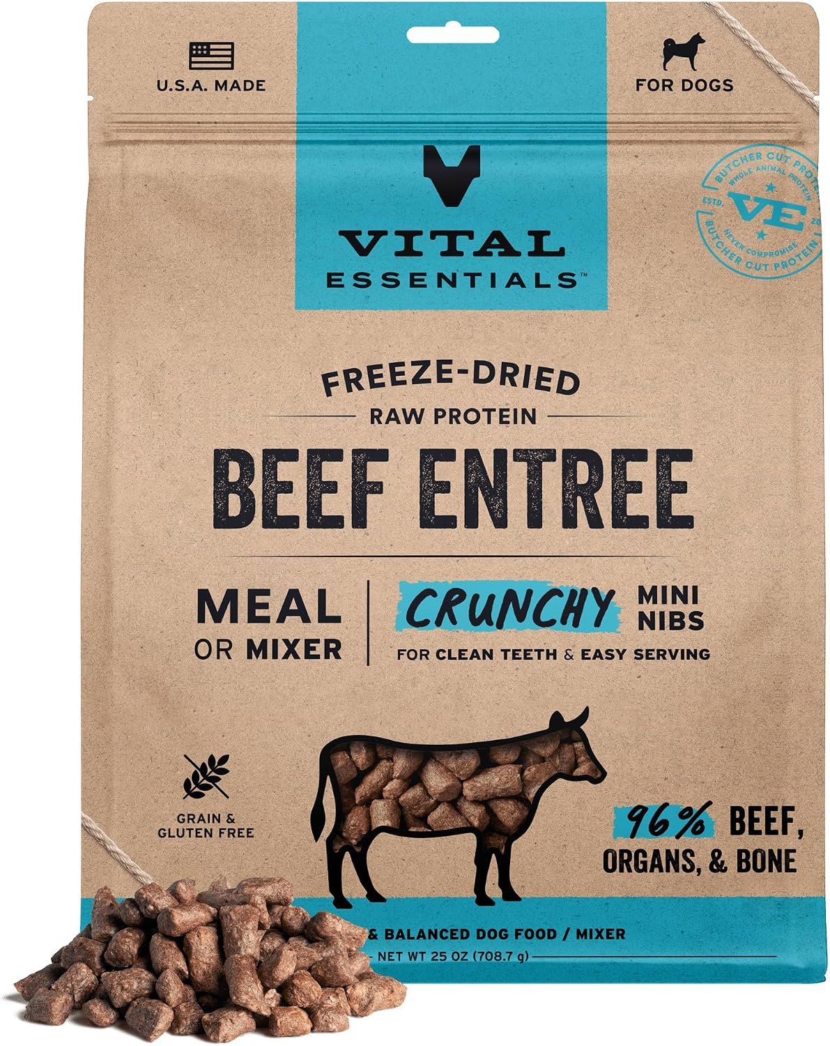 Vital Essentials Freeze Dried Dog Food, Beef Crunchy Mini Nibs, 25 oz Bag Vital Essentials Freeze Dried Dog Food, Beef Crunchy Mini Nibs, 25 oz Bag