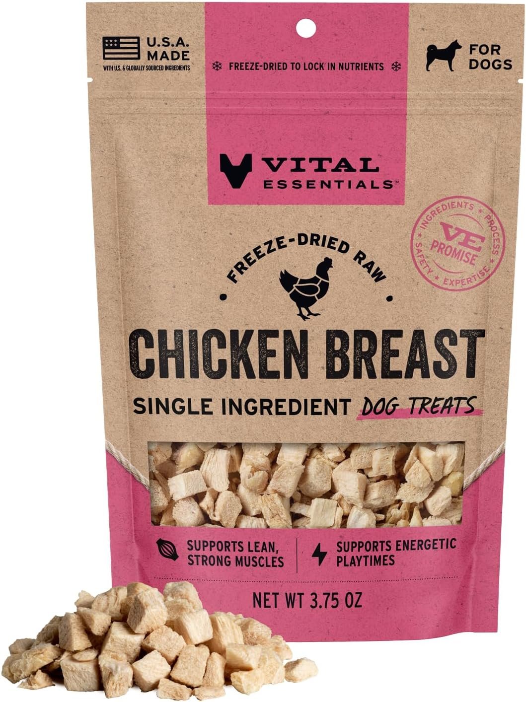 Vital Essentials Freeze Dried Dog Treats, Chicken Breast, 3.75 oz Bag Vital Essentials Freeze Dried Dog Treats, Chicken Breast, 3.75 oz Bag