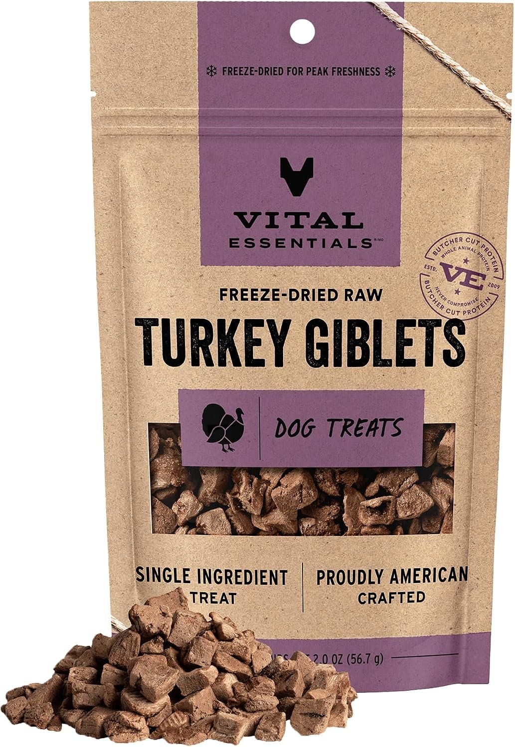 Vital Essentials Freeze Dried Dog Treats, Turkey Giblets, 2 oz Bag Vital Essentials Freeze Dried Dog Treats, Turkey Giblets, 2 oz Bag