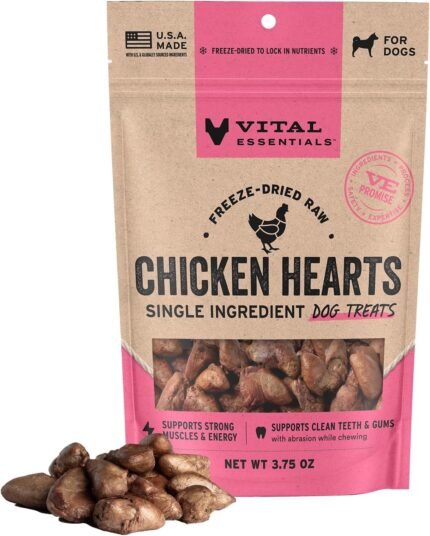 Vital Essentials Freeze Dried Raw Chicken Hearts Dog Treats, 3.75 oz Bag