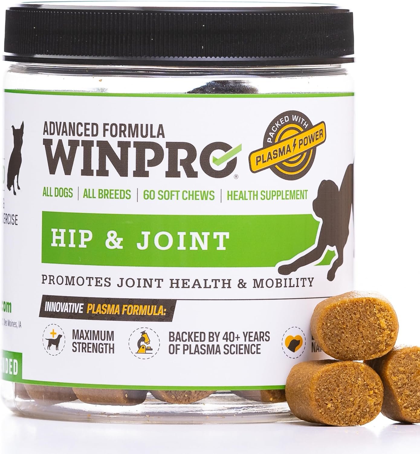 WINPRO Hip & Joint Supplement for Dogs – Plasma Powered Soft Chews for Joint Health & Mobility – Fast-Acting with Collagen & Natural Ingredients for Dogs of All Breeds – 60 Chews WINPRO Hip & Joint Supplement for Dogs – Plasma Powered Soft Chews for Joint Health & Mobility – Fast-Acting with Collagen & Natural Ingredients for Dogs of All Breeds – 60 Chews