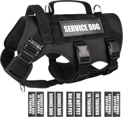 WINSEE Service Dog Vest Harness for Large Dog, Tactical Working MOLLE Vest with 10 Pet Patches, No Pull Heavy Duty Harness for Training Walking