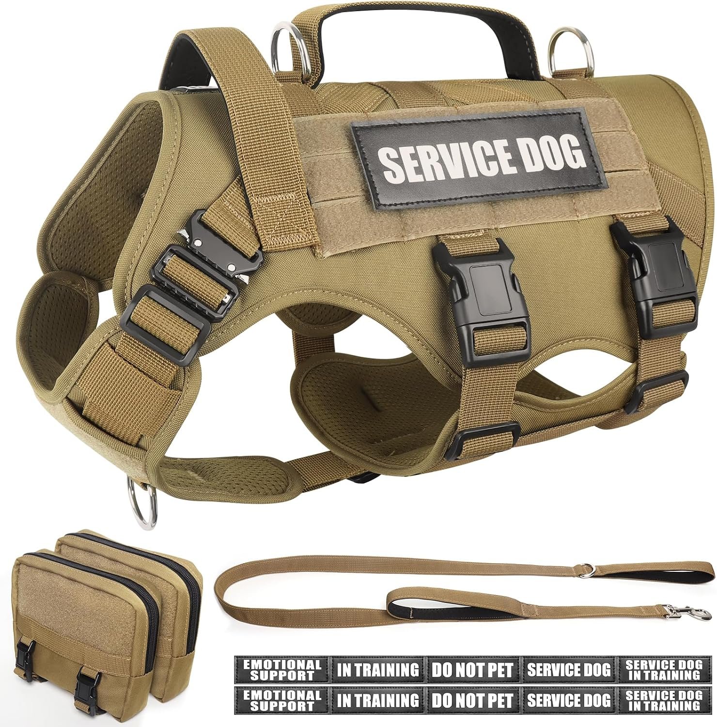 WINSEE Tactical Dog Harness with Dog Leash, Service Working MOLLE Vest with 10 Pet Patches for Large Dog, No Pull Military Harness and Backpack for Training Hunting Walking WINSEE Tactical Dog Harness with Dog Leash, Service Working MOLLE Vest with 10 Pet Patches for Large Dog, No Pull Military Harness and Backpack for Training Hunting Walking