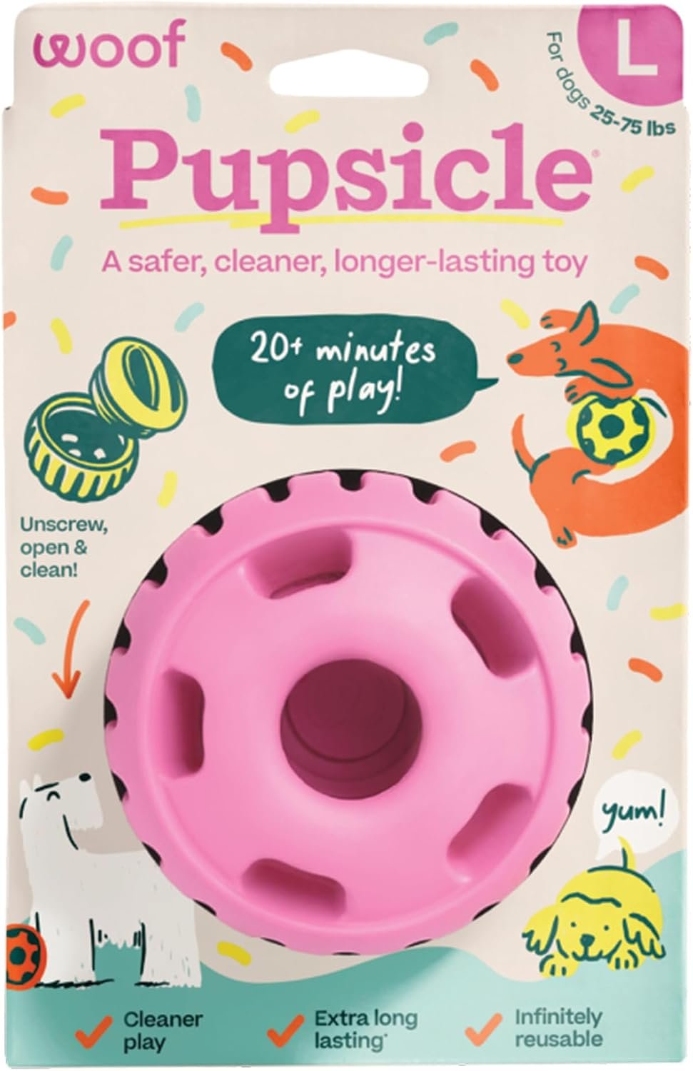 WOOF Pupsicle Interactive Dog Ball Toy for Dogs Large 25-75 lbs – Pink WOOF Pupsicle Interactive Dog Ball Toy for Dogs Large 25-75 lbs – Pink