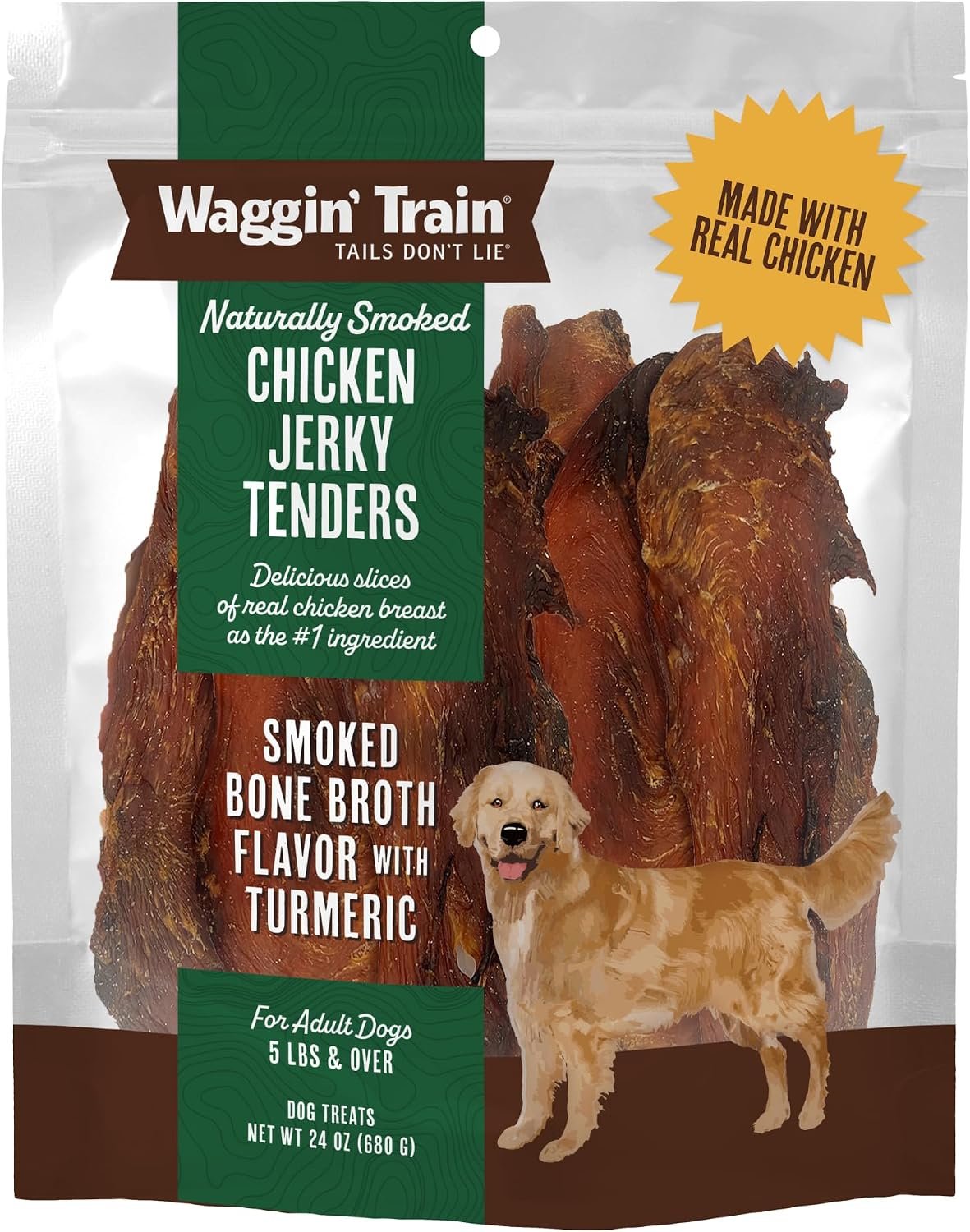Waggin’ Train Smoked Chicken Jerky Tenders for Dogs with Turmeric and Human Grade Bone Broth, Grain and Corn Free, High Protein, Premium Limited Ingredient 100% Real Chicken Dog Treats, 24 oz. Pouch Waggin’ Train Smoked Chicken Jerky Tenders for Dogs with Turmeric and Human Grade Bone Broth, Grain and Corn Free, High Protein, Premium Limited Ingredient 100% Real Chicken Dog Treats, 24 oz. Pouch