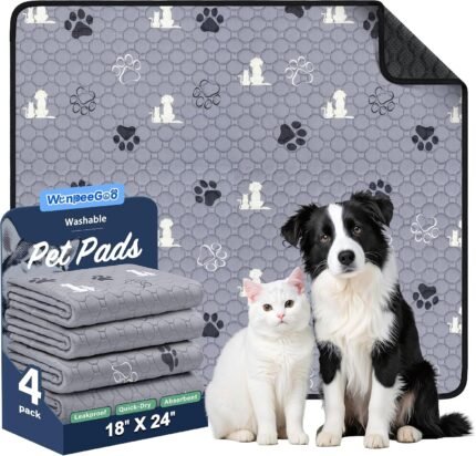 WanpeeGoo Washable Pee Pads for Dogs, Waterproof, 18 x 24 in, 4 Pack, Gray