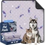 Washable Dog Pee Pads, Non-Slip Waterproof, 36 x 36 in, 2 Pack, Feather