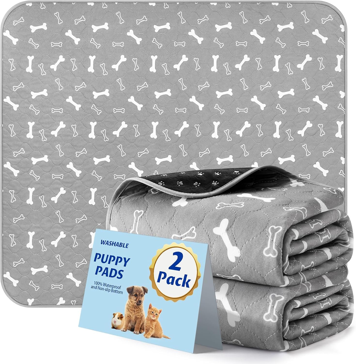 Washable Pee Pads for Dogs, 2 Pack Reusable Puppy Pads, 18″x24″ Washable Pee Pads for Dogs, 2 Pack Reusable Puppy Pads, 18″x24″