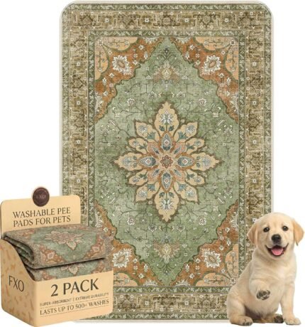 Washable Pee Pads for Dogs,Great Urine Absorbent Reusable Puppy Training Pads,Waterproof,Leak-Proof & Non-Slip Potty Pads for Whelping,Crate,Playpen,Bed.(Green Floral,24"x36")