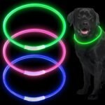 Weewooday 3 Pcs Light up Dog Collar LED USB Rechargeable, 3 Natural Colors