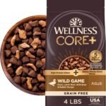 Wellness CORE+ Adult Dry Dog Food with Freeze Dried Pieces, Grain Free Kibble+, Natural, High Protein, Wild Game Duck, Lamb, Boar, and Rabbit Recipe, 4 lb Bag