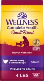 Wellness Complete Health Small Breed Adult Dry Dog Food, Wholesome Grain Kibble, Natural, Turkey and Oatmeal Recipe, 4 lb Bag