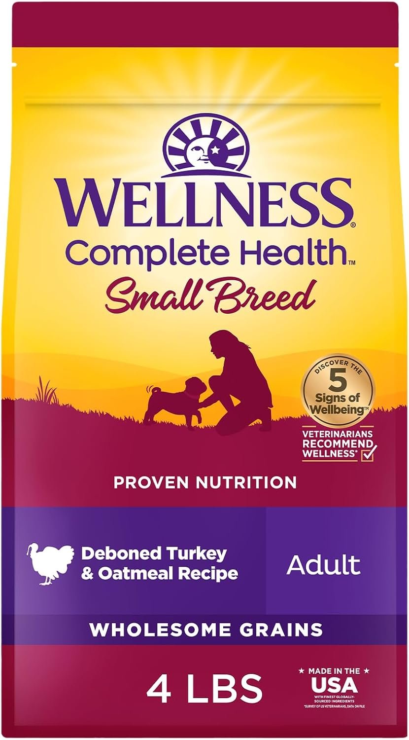 Wellness Complete Health Small Breed Adult Dry Dog Food, Wholesome Grain Kibble, Natural, Turkey and Oatmeal Recipe, 4 lb Bag Wellness Complete Health Small Breed Adult Dry Dog Food, Wholesome Grain Kibble, Natural, Turkey and Oatmeal Recipe, 4 lb Bag