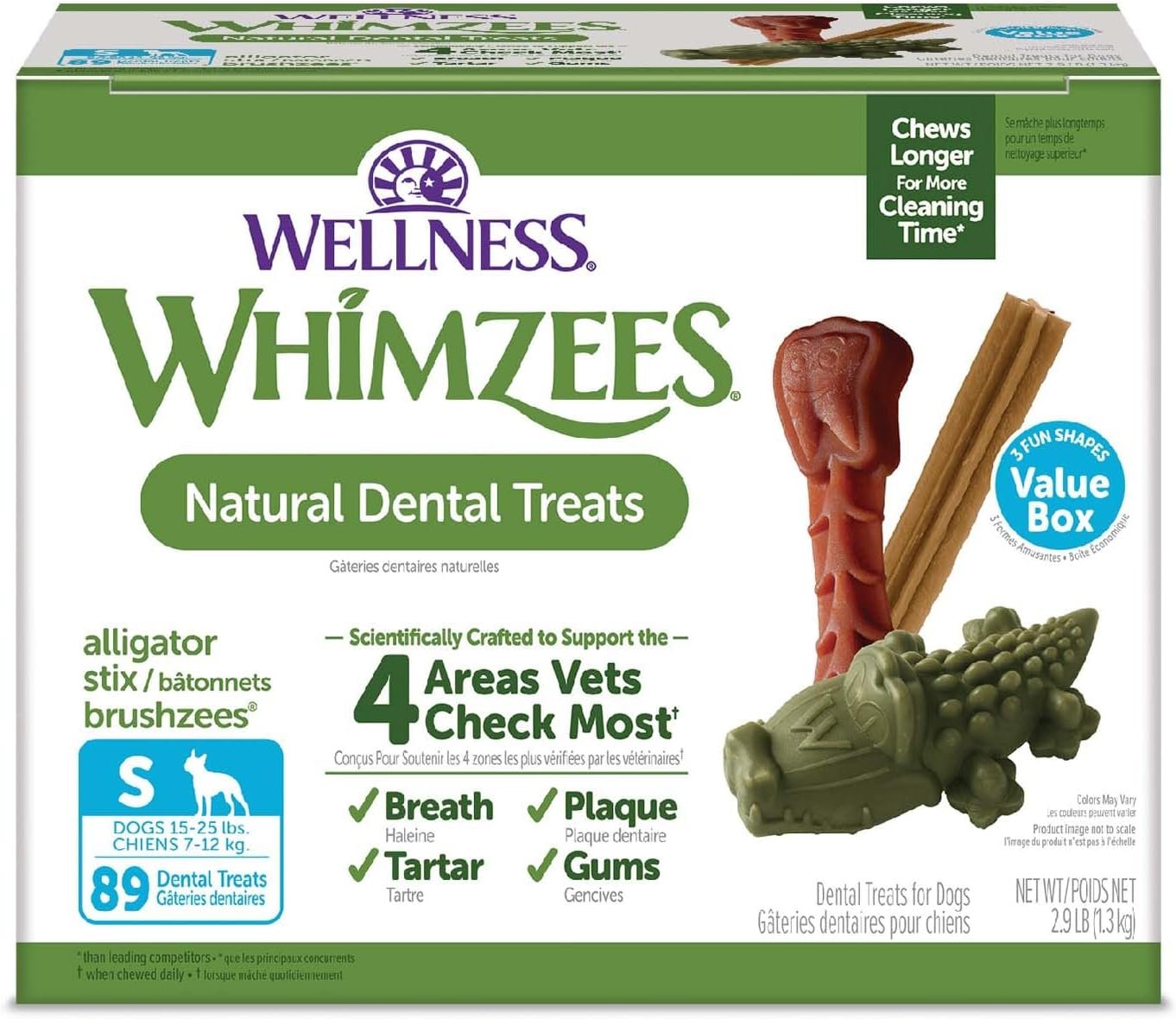 Wellness WHIMZEES Value Pack Natural Dog Dental Treat, Chews, Freshens Breath, Small Size, 47.1 oz Box, 89 Count Wellness WHIMZEES Value Pack Natural Dog Dental Treat, Chews, Freshens Breath, Small Size, 47.1 oz Box, 89 Count