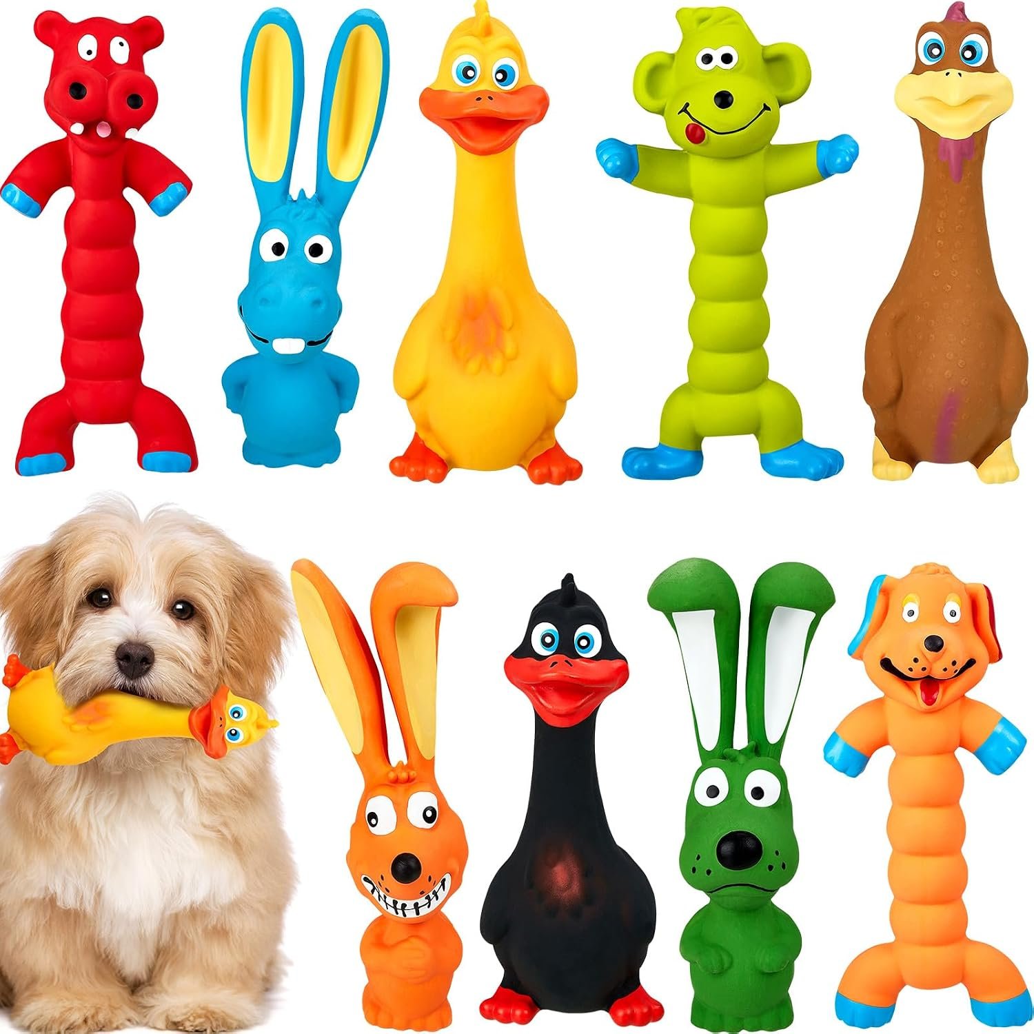 Wettarn 9 Pcs Latex Squeaky Dog Toys, 7″ Soft Rubber Dog Chew Toy, Classic Wettarn 9 Pcs Latex Squeaky Dog Toys, 7″ Soft Rubber Dog Chew Toy, Classic