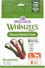 Whimzees Wellness Brushzees Natural Dog Dental Treat, VOHC Accepted Chews, Freshens Breath, Large Size, 12.7 oz Bag, 6 Count