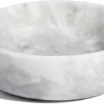 White Dog Bowl, Marble Dog Food Bowl, Non-Slip Water Dish Large, Heavy Duty Pet Bowl for Large Dogs, African Natural Marble, Holds 6 Cups(6lbs)