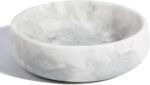 White Dog Bowl, Marble Dog Food Bowl, Non-Slip Water Dish Large, Heavy Duty Pet Bowl for Large Dogs, African Natural Marble, Holds 6 Cups(6lbs)