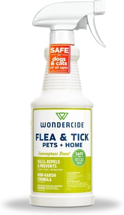 Wondercide - Flea, Tick & Mosquito Spray for Pets and Home with Natural Essential Oils - Killer, Control, Prevention, Treatment - Lemongrass 16 oz