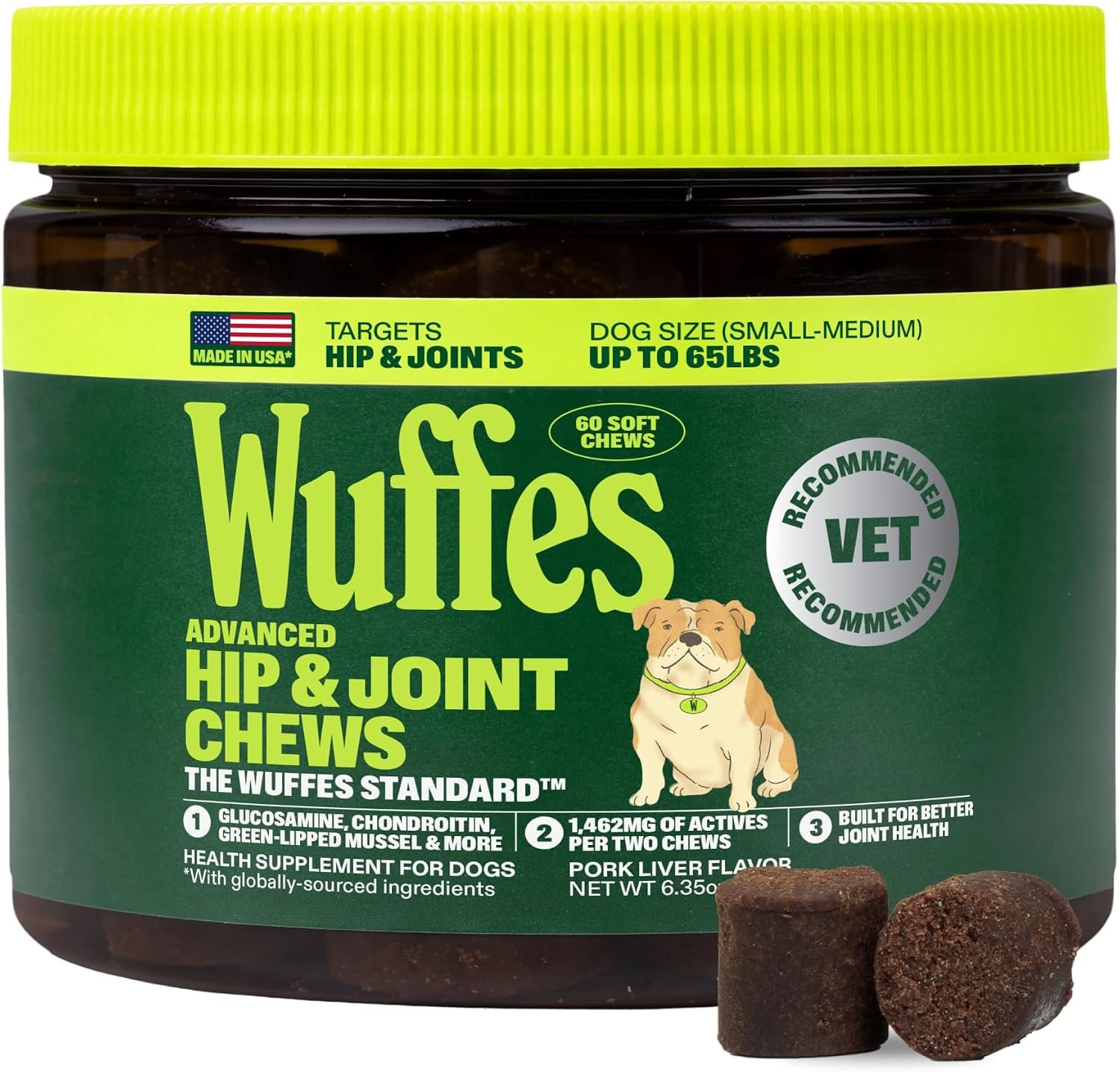Wuffes Advanced Hip & Joint Chews for Small & Medium Breed Dogs, Vet Recommended, Glucosamine, Chondroitin, MSM, Green-Lipped Mussel & Hyaluronic Acid Supplement, Supports Mobility, 60 Pork Chews Wuffes Advanced Hip & Joint Chews for Small & Medium Breed Dogs, Vet Recommended, Glucosamine, Chondroitin, MSM, Green-Lipped Mussel & Hyaluronic Acid Supplement, Supports Mobility, 60 Pork Chews
