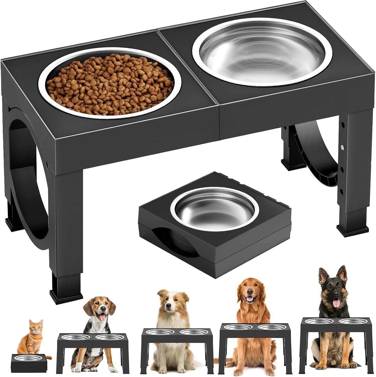 XIAZ Elevated Dog Bowls Large Breed Raised Dogs Bowl Stand Large/Medium Sized Dog Stainless Steel Food Water Bowl Stands 5 Heights Adjustable 9/11/12/14in Black Pet Feeder Dish Station XIAZ Elevated Dog Bowls Large Breed Raised Dogs Bowl Stand Large/Medium Sized Dog Stainless Steel Food Water Bowl Stands 5 Heights Adjustable 9/11/12/14in Black Pet Feeder Dish Station