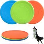 XIGOU Dog Flying Disc, 3 Pack Dog Flyer Toys, Soft Rubber Interactive Lightweight Flying Disc Dog Toy for Small Large Dogs – Floats in Water & Safe on Teeth, 7 inch.